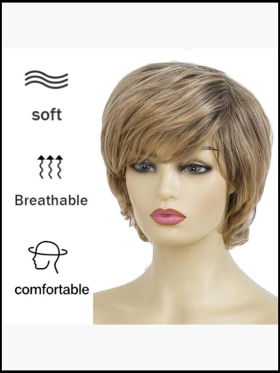 Curly Layered Pixie Cut Wig with Bangs Heat Resistant Short Synthetic Hair